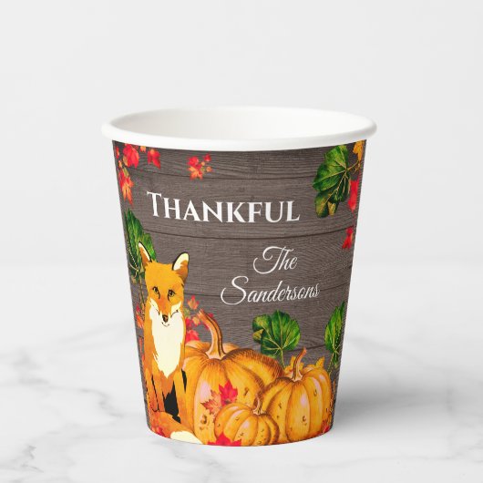 Rustige Oranje Thanksgiving Fox Pumpkin Herfst Papieren Bekers (Voorkant)