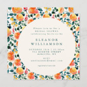 Rustige Oranje Waterverf Floral Shower Square Kaart (Voorkant / Achterkant)