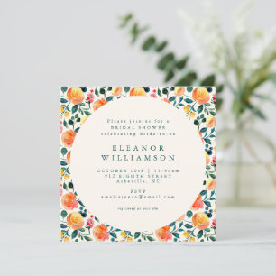 Rustige Oranje Waterverf Floral Shower Square Kaart