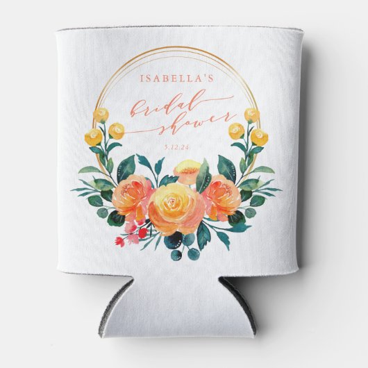 Rustige Oranje Waterverf Floral Vrijgezellenfeest Blikjeskoeler (Voorkant)