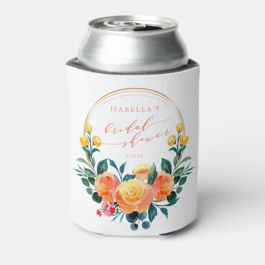 Rustige Oranje Waterverf Floral Vrijgezellenfeest Blikjeskoeler (Blikje Achterkant)