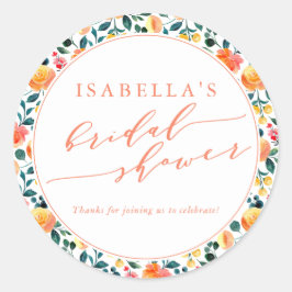 Rustige Oranje Waterverf Floral Vrijgezellenfeest Ronde Sticker