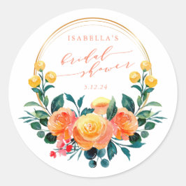 Rustige Oranje Waterverf Floral Vrijgezellenfeest Ronde Sticker