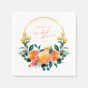 Rustige Oranje Waterverf Floral Vrijgezellenfeest Servet