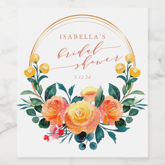 Rustige Oranje Waterverf Floral Vrijgezellenfeest Wijn Etiket (Enkel label)