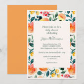 Rustige Oranje Waterverf Flowers Boho Baby shower Kaart (Voorkant / Achterkant)