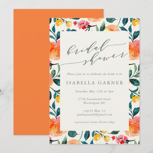 Rustige Oranje Waterverf Flowers Vrijgezellenfeest Kaart (Voorkant / Achterkant)