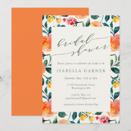 Rustige Oranje Waterverf Flowers Vrijgezellenfeest Kaart