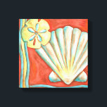 Rustige Oranje zeeschelpen Canvas Afdruk<br><div class="desc">Ga op het warme zand liggen en zoek de verborgen schatten. Dit schilderij van Nancy Slocum beschrijft het prachtige waterleven dat aan land werd gevonden. Het vangt de mooie oranje zeeslag, een oranje zeester en een levendige blauwe zanddollar. Haal vandaag je mooie oceaankunst op je volgende Zazzle-product.</div>