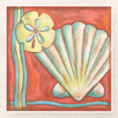 Rustige Oranje zeeschelpen Glazen Onderzetter (Voorkant)