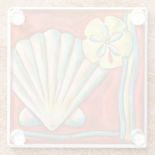 Rustige Oranje zeeschelpen Glazen Onderzetter (Achterkant)