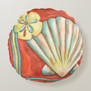 Rustige Oranje zeeschelpen Rond Kussen