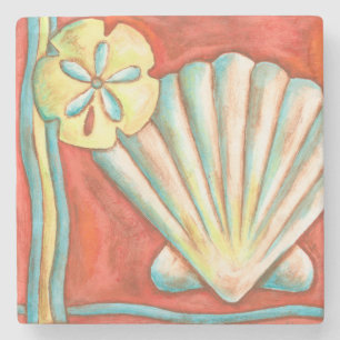 Rustige Oranje zeeschelpen Stenen Onderzetter