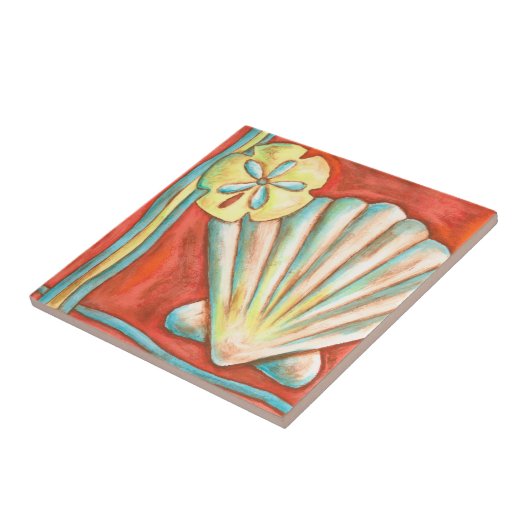 Rustige Oranje zeeschelpen Tegeltje (Zijkant)