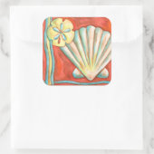 Rustige Oranje zeeschelpen Vierkante Sticker (Tas)