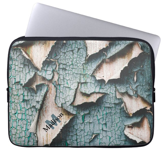 Rustige, oude lichtblauwe, groene schil Monogram Laptop Sleeve (Voorkant)