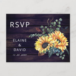 Rustige Paarse Barn Wood Country Sunflower RSVP Uitnodiging Briefkaart