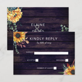 Rustige Paarse Barn Wood Country Sunflower Weddens RSVP Kaartje