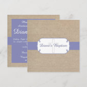 Rustige Paarse Beige Burlap Baptism Uitnodiging (Voorkant / Achterkant)