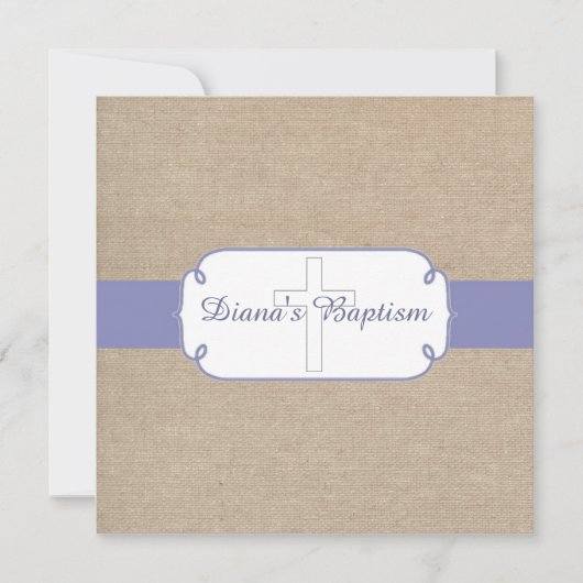 Rustige Paarse Beige Burlap Baptism Uitnodiging (Voorkant)