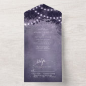 Rustige Paarse Boom String Lights Wedding All In One Uitnodiging (Binnen)