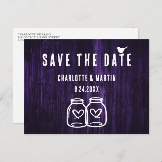 Rustige Paarse bruiloft bespaart het Briefkaart Da (Voorkant / Achterkant)