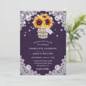 Rustige Paarse Burlap Lace Sunflower Wedding Kaart (Staand voorkant)