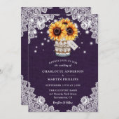 Rustige Paarse Burlap Lace Sunflower Wedding Kaart (Voorkant / Achterkant)