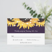 Rustige Paarse Burlap-zonnebloemkaart RSVP-kaart RSVP Kaartje (Staand voorkant)