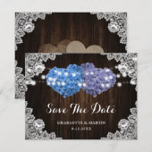 Rustige paarse en blauwe bloemige bruiloft save the date (Voorkant / Achterkant)