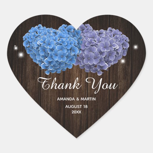 Rustige Paarse en blauwe Floral bruiloft Dank je Hart Sticker (Voorkant)