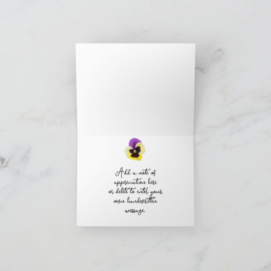 Rustige Paarse en gele Pansy Hartelijk dank Kaart (Binnen)