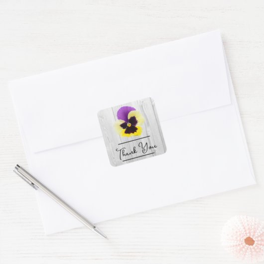 Rustige Paarse en gele Pansy Hartelijk dank Vierkante Sticker (Envelop)