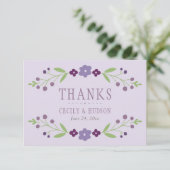 Rustige Paarse en groene Floral Wedding Bedankkaart (Staand voorkant)