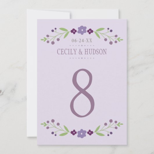 Rustige Paarse en groene Floral Wedding Kaart (Voorkant)