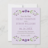 Rustige Paarse en groene Floral Wedding Save The Date (Voorkant)
