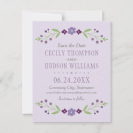 Rustige Paarse en groene Floral Wedding Save The Date