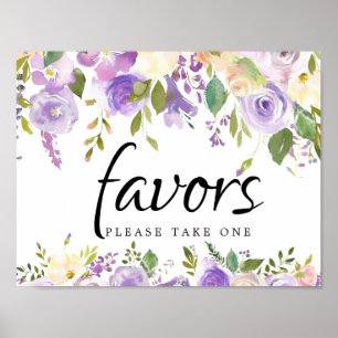Rustige Paarse en Ivory Floral Favor Sign Poster