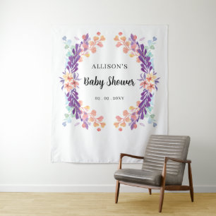 Rustige Paarse Floral Baby shower achtergrond Wandkleed