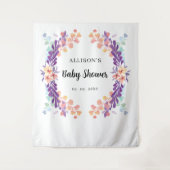 Rustige Paarse Floral Baby shower achtergrond Wandkleed (Voorkant)