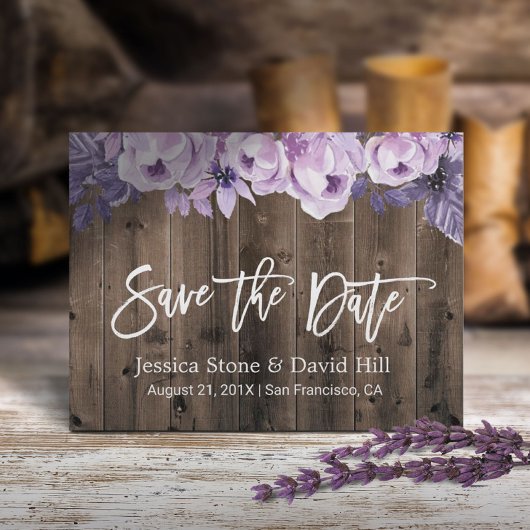 Rustige Paarse Floral Barn Wedding Save the Date Aankondigingskaart