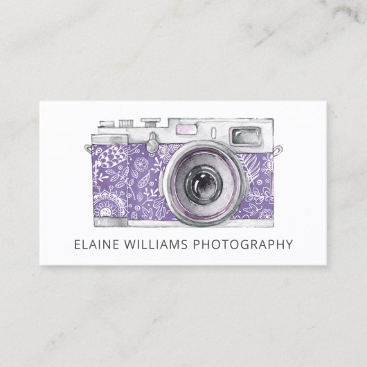 Rustige Paarse Floral  camera fotograaf Visitekaartje (Voorkant)