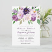 Rustige Paarse Floral Foto Collage QR Code Weddens Kaart (Staand voorkant)