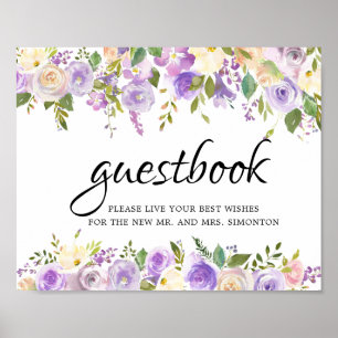 Rustige Paarse Floral Guestbook Poster