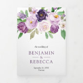 Rustige Paarse Floral in één QR-code bruiloft Drieluik Uitnodiging (Cover)