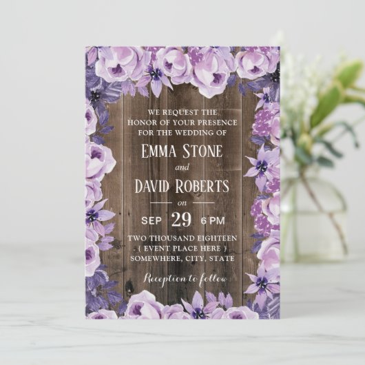 Rustige Paarse Floral Lijst Elegant Barn Wedding Kaart (Staand voorkant)