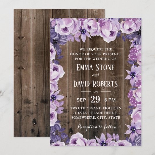 Rustige Paarse Floral Lijst Elegant Barn Wedding Kaart (Voorkant / Achterkant)