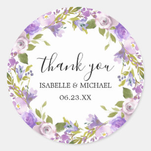 Rustige Paarse Floral Monogram Wedding Favor Seal Ronde Sticker