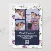 Rustige Paarse Floral Navy Blue QR Code Weddenscha Kaart (Achterkant)