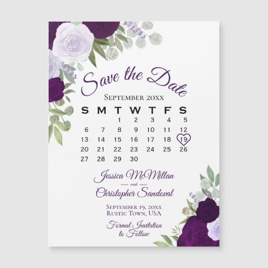 Rustige Paarse Floral sparen de Magnet van de Kale (Voorkant)